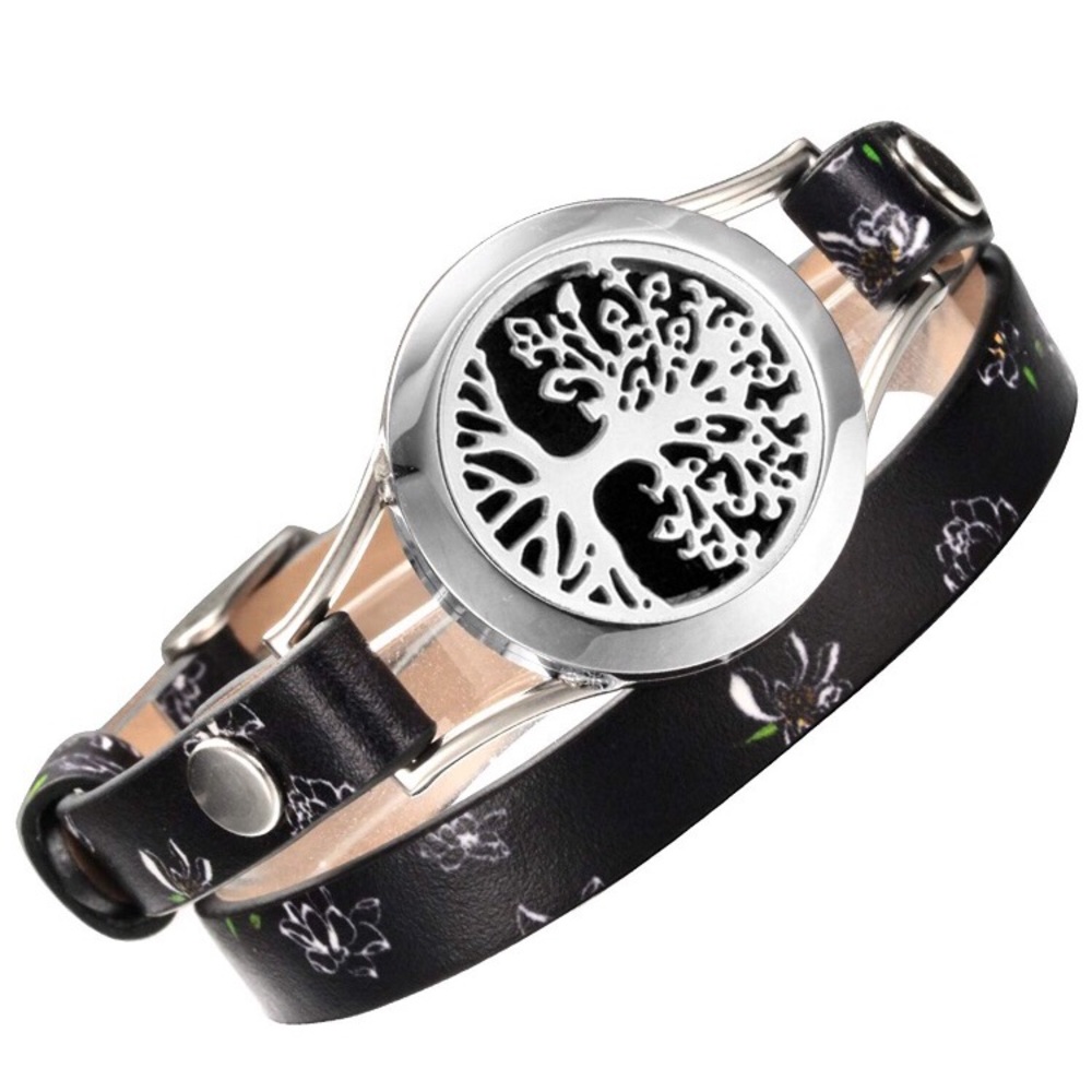 TREE OF LIFE Oil Diffuser locket leather bracelet - Picture 1 of 8